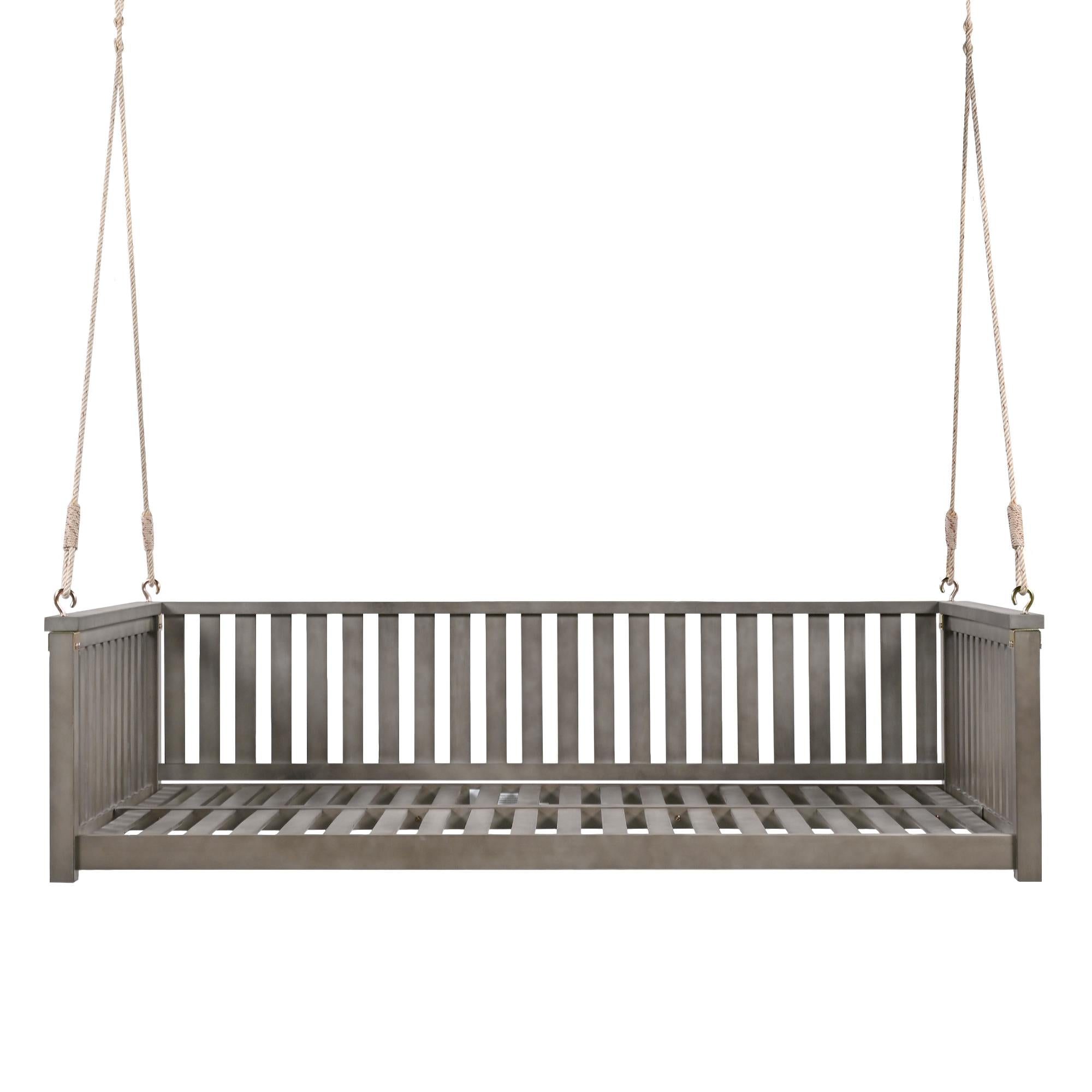 Minimalist Swing Bed with Safe Sloped Design for Backyard, Wooden Porch Swing with High Weight Capacity, 79" L x 41.5" W x 21" H, Gray