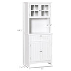 Kitchen Buffet Hutch Cabinet, Freestanding Kitchen Pantry Storage Cabinet Cupboard with Framed Glass Door, Drawer and Microwave Space, White