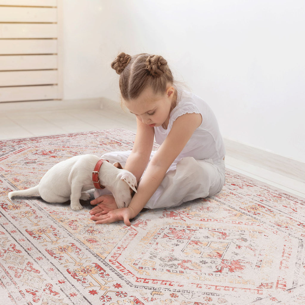 3x5 Non-Slip Machine Washable Area Rug with Low-Pile, Non-Shedding Kid and Pet Friendly Carpet, 36" L x 60" W x 0.15" H, Beige