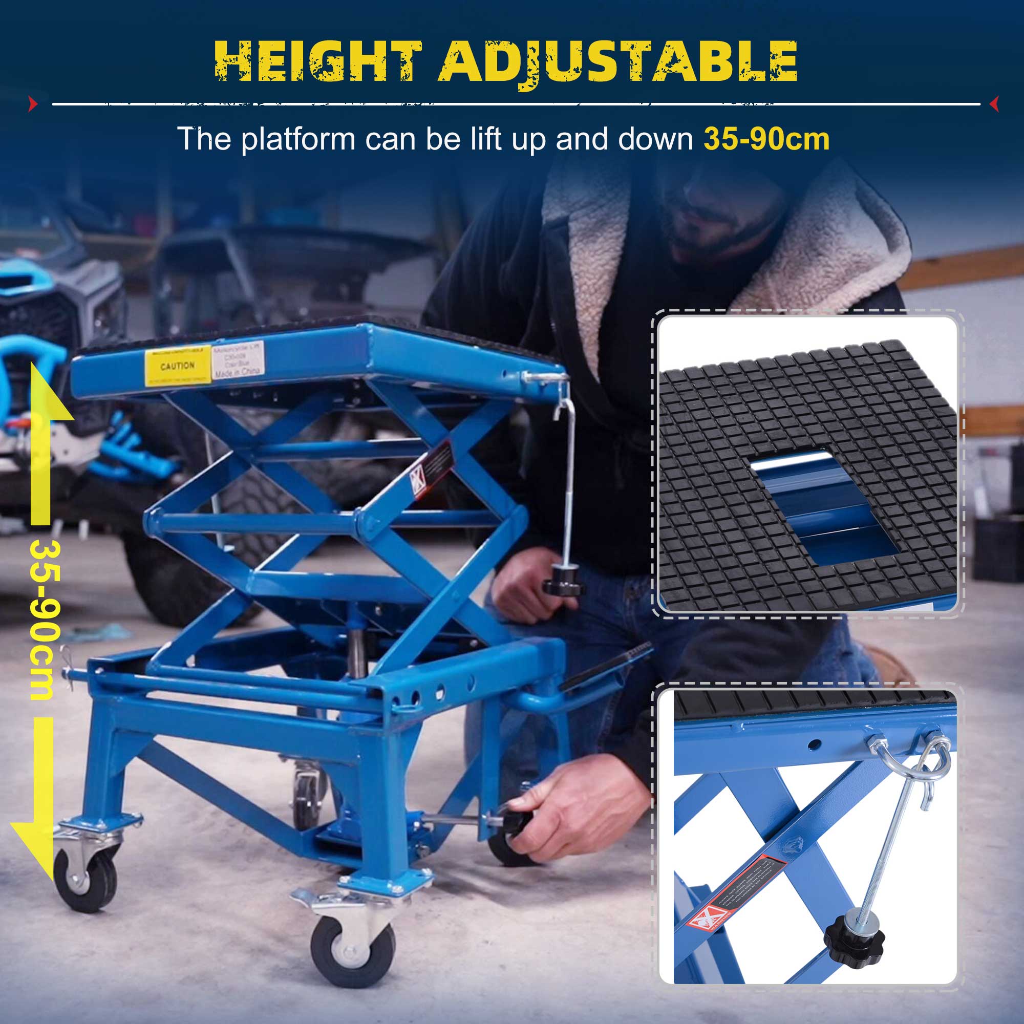 300 lbs Hydraulic Motorcycle Scissor Jack Lift Foot Step Wheels for Small Dirt Bikes