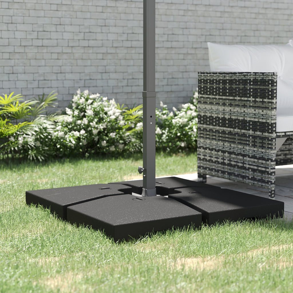 4 Pieces Cantilever Patio Umbrella Base, Outdoor Offset Umbrella Weights, 176 lbs Capacity Water or 264 lbs Capacity Sand Plates Set, Black