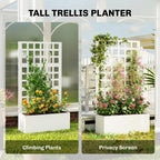 Galvanized Raised Garden Bed Planter Box with Trellis for Climbing Plants, Vegetable, Vines, 24" x 9" x 44.5", White