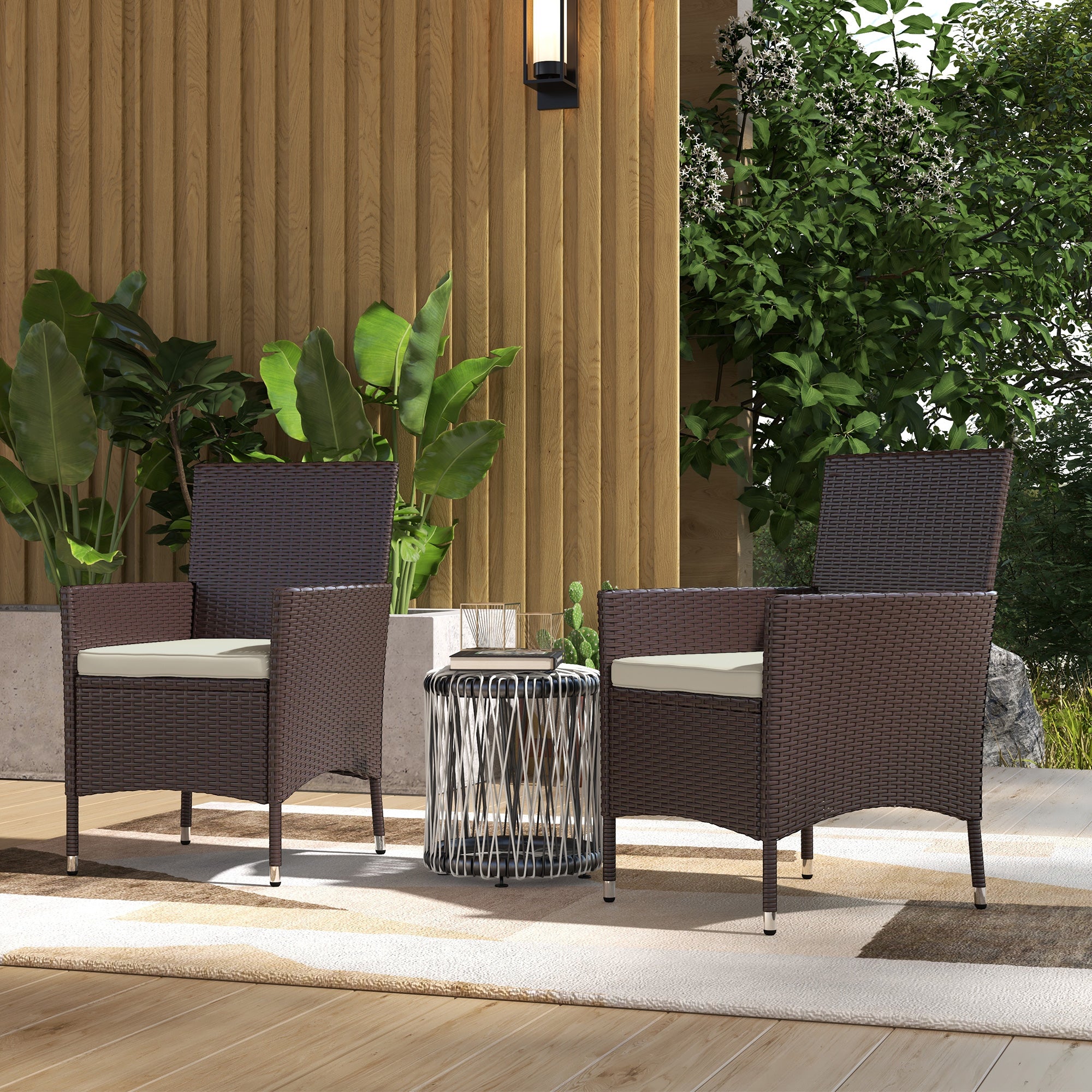 2 Pieces Wicker Outdoor Dining Chairs, Patio Chairs with Cushions for Backyard, Garden, Lawn, Dark Coffee