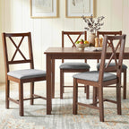 Set of 4 Dining Chairs, Upholstered X-Back Dining Room Chairs with Rubberwood Legs and Padded Seat for Kitchen, Walnut