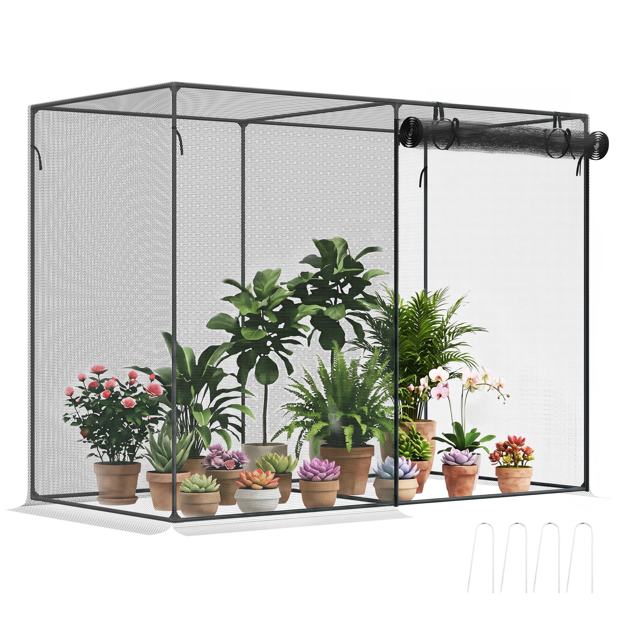 6 x 3ft Crop Cages for Garden, Plant Protectors from Animals, Storage Bag and 6 Ground Stakes, Black