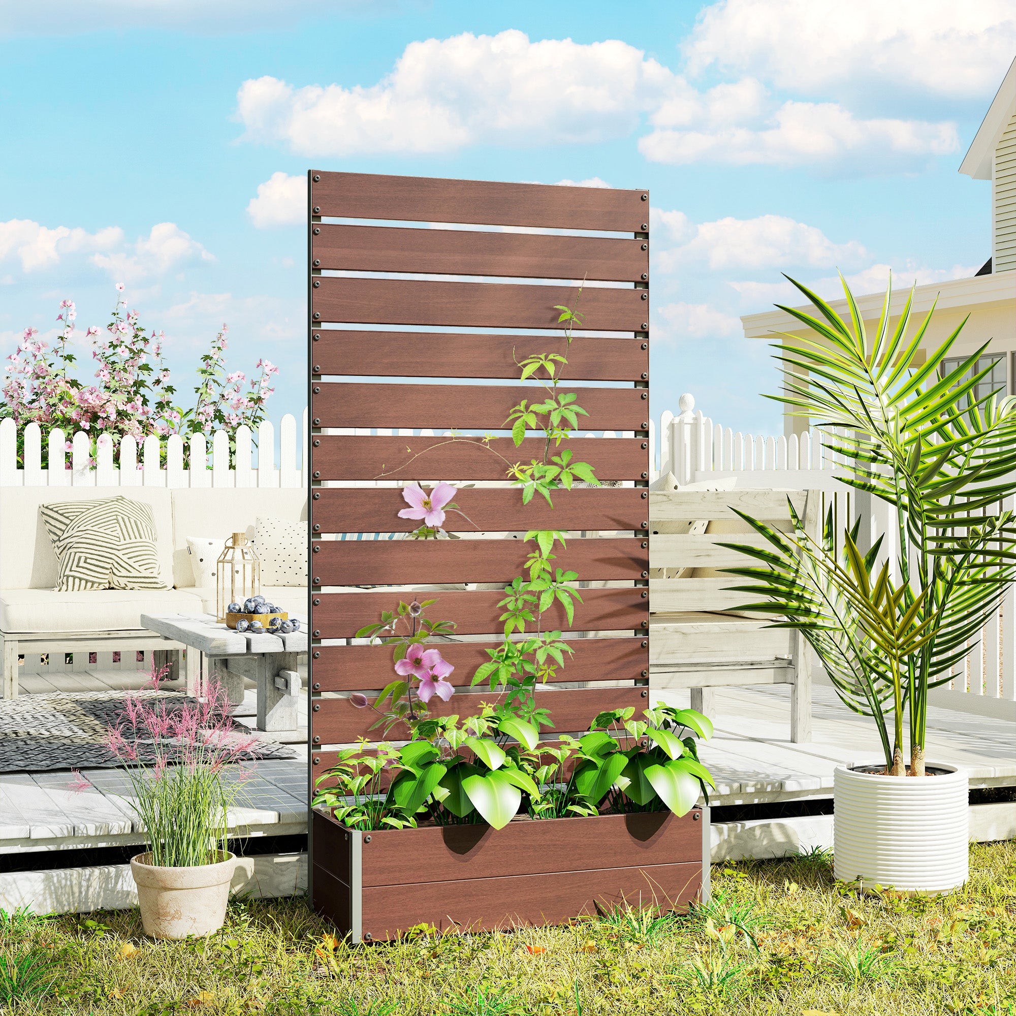 Trellis Planter for Climbing Plants, Raised Garden Bed with Trellis, Planter Box for Outdoor Garden, Light Brown
