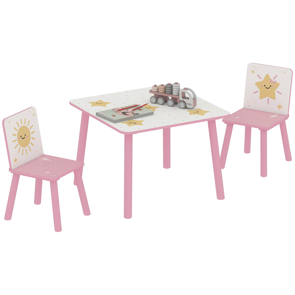 3-Piece Kids Toddler Table and Chair Set Furniture for Boys and Girls Aged 3-8, Bedroom, Nursery, Playroom, Pink