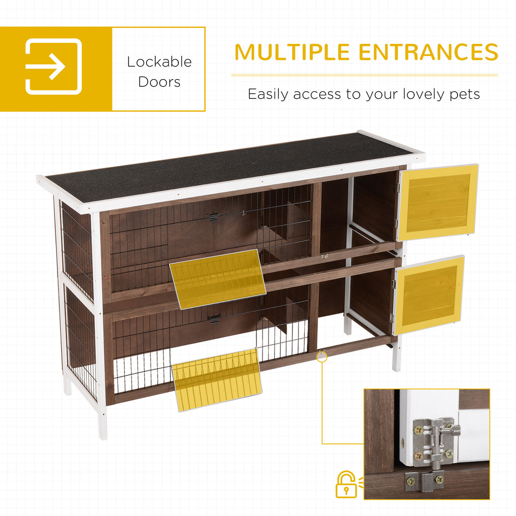 Wooden Rabbit Hutch w/ Dividers Asphalt Roof for Small Animals & Outdoors, Brown