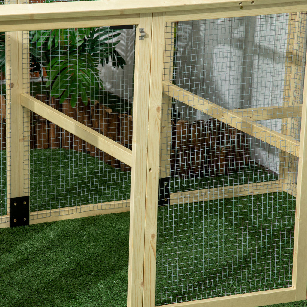 Wooden Chicken Run, Combinable Design with Perches, 4.6' x 2.8', Nature Wood