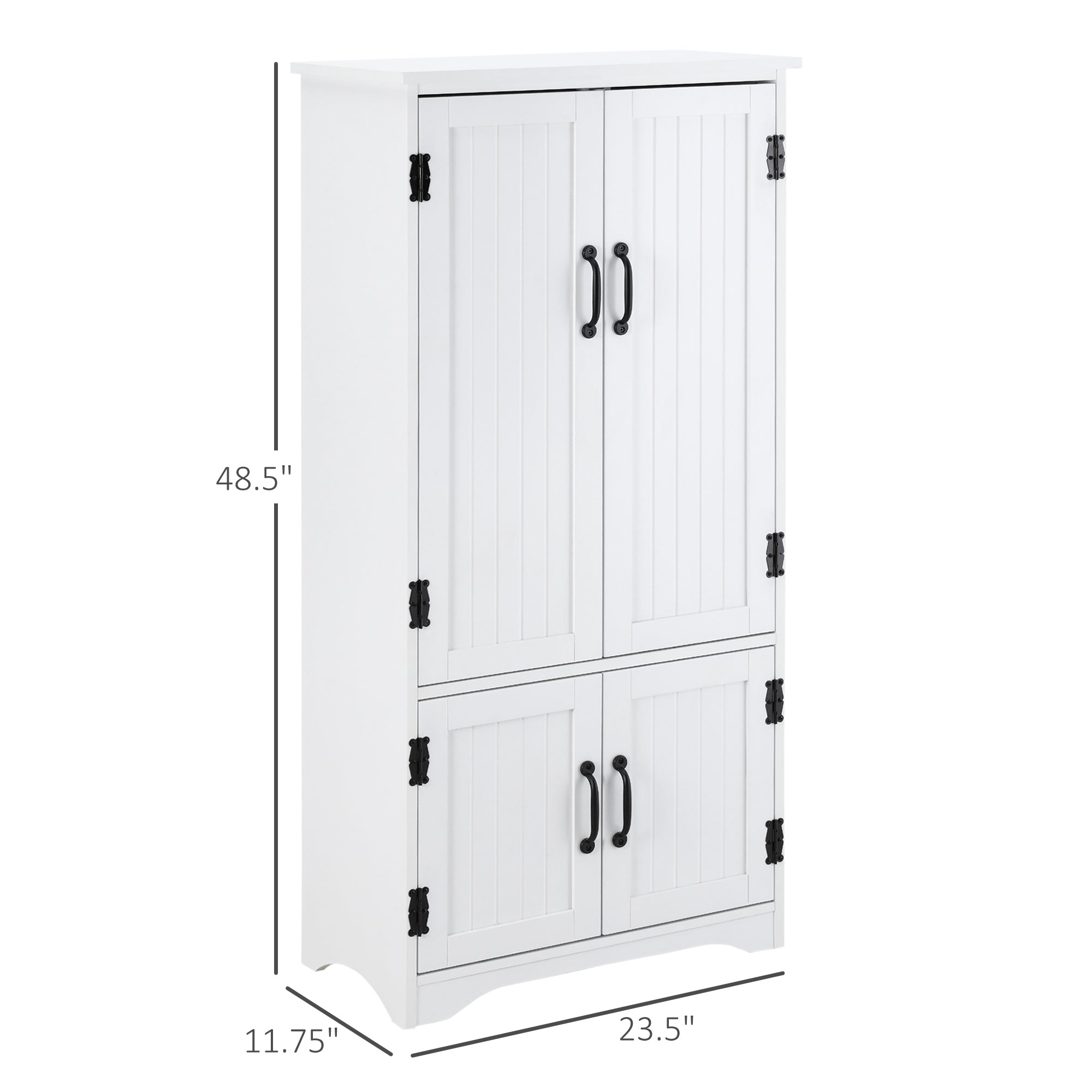Accent Floor Storage Cabinet Kitchen Pantry with Adjustable Shelves and 2 Lower Doors, White