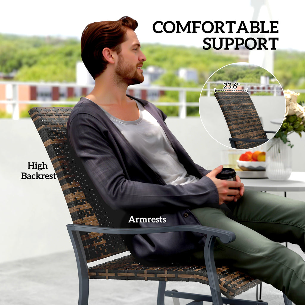 Wicker Rattan Swivel Patio Glider Chair Set of 2, Outdoor Glider Chair with Steel Frame, High Back, Brown