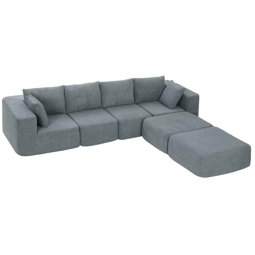 Modular Sectional Sofa, Boneless U-Shape Sectional Couch with 2 Ottomans, Dark Gray