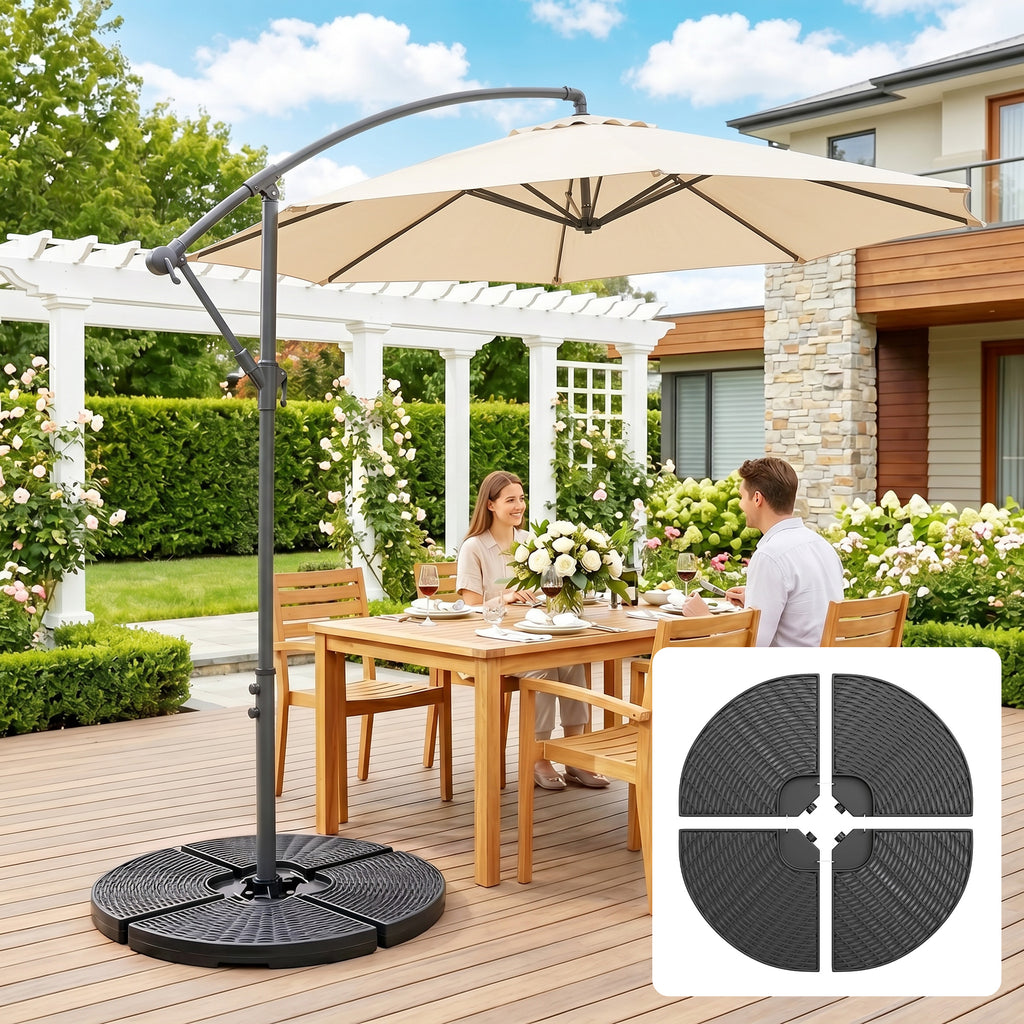 HDPE Material Patio Umbrella Base Weights Sand Filled up to 150 Lb. for Any Offset Umbrella Base | 4-Piece, Water or Sand Filled, All-Weather, Black (Round)