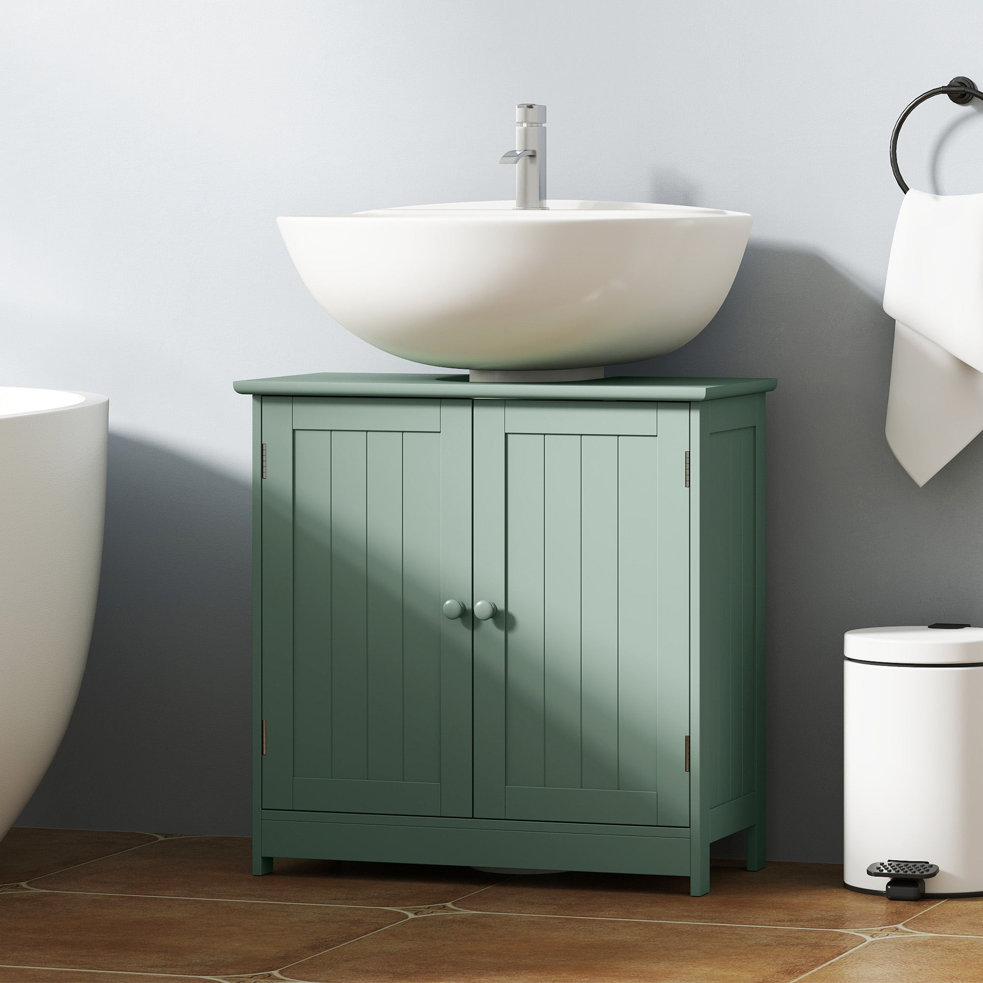Bathroom Vanity Cabinet, Under Sink Bathroom Cabinet with 2 Doors and Adjustable Shelf, Dark Green