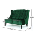 Modern Glam Loveseat Sofa with Velvet Upholstery, Wingback Design, Button-Tufted Diamond Stitch, 50.50" W x 34.00" D x 38.50" H, Emerald