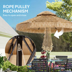 8.5 FT Hula Thatched Tiki Patio Umbrella, 2-Tier Tropical Hawaiian Style Outdoor Umbrella with 8 Ribs, UPF30+, Khaki