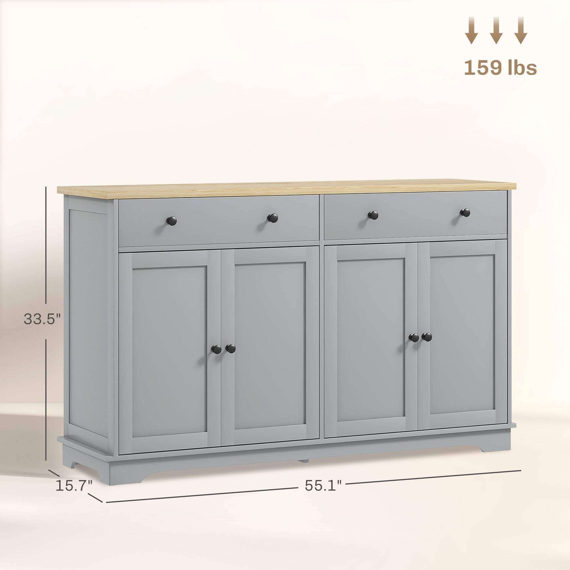 Modern Sideboard, Buffet Cabinet with Storage Drawers, Adjustable Shelves for Living Room, Dining Room, Entryway, Gray