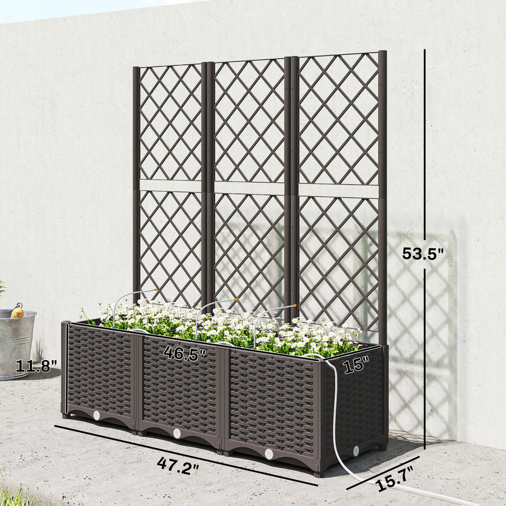 3PCS Plastic Planter Box with Trellis, Self-Watering Raised Garden Bed with Trellis and Automatic Watering Timer Kit