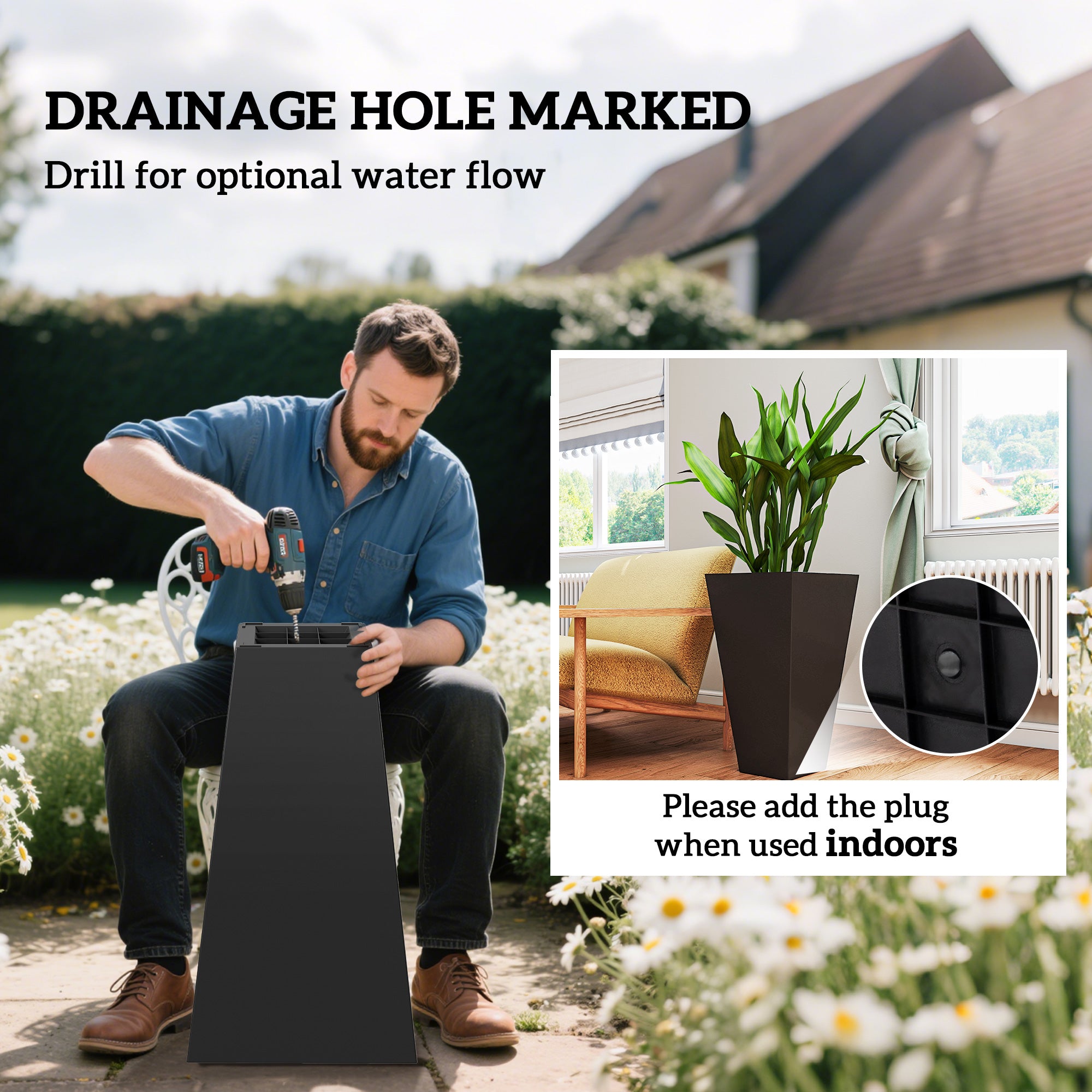 28ft Tall Plastic Planters, Set of 3, Flower Pot, anti-crack, fade-resistant, square shape with a matte surface, Outdoor & Indoor, for lawns, patios, yards, Brown