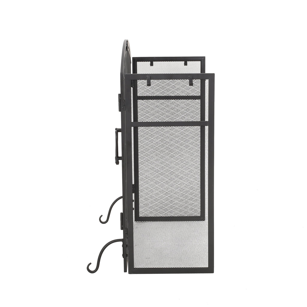 Iron Folding Fireplace Screen with Doors and 4-Piece Tool Set, Matte Finish, 50.5" x 5.5" x 32", Matte Black