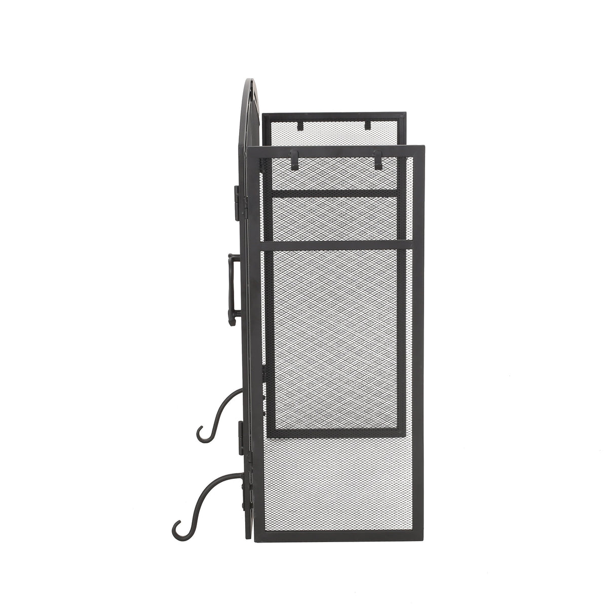 Iron Folding Fireplace Screen with Doors and 4-Piece Tool Set, Matte Finish, 50.5" x 5.5" x 32", Matte Black