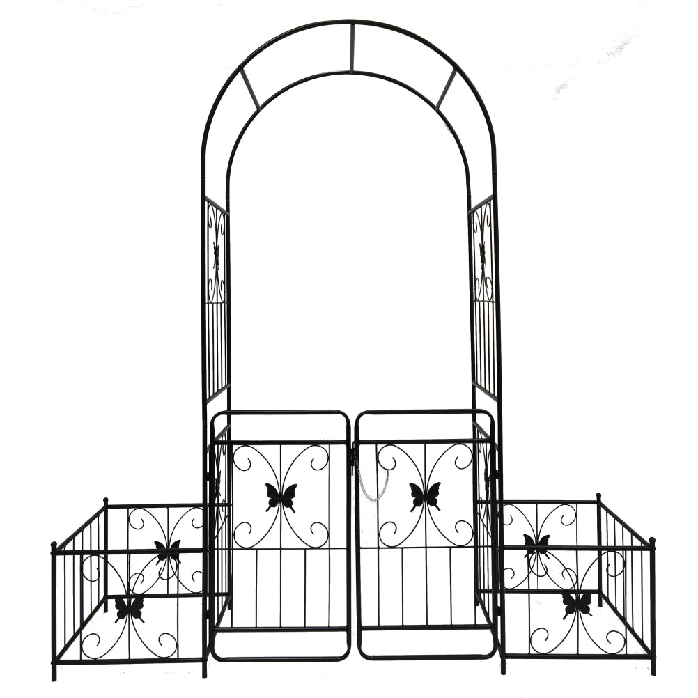 Anti-Rust Coating Metal Garden Arch with Double Gate, Easy Assembled Climbing Plants Support, 79.5" L x 20" W x 86.5" H, Black