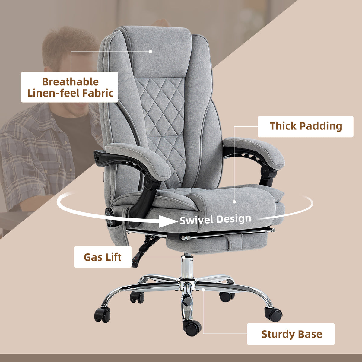 Massage Office Chair, Heated Reclining Computer Chair with Adjustable Height and Footrest