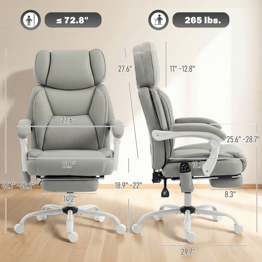 High Back Vibration Massage Office Chair Heated Reclining Computer Chair w/ Footrest, Swivel Wheels, Remote, Light Gray