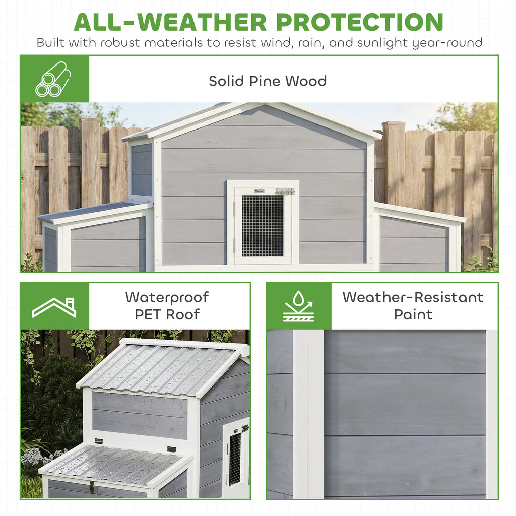 66.5" Large Chicken Coop, Wooden Chicken House with 2 Nesting Boxes, Sliding Tray & Ramp, for Backyard Farm