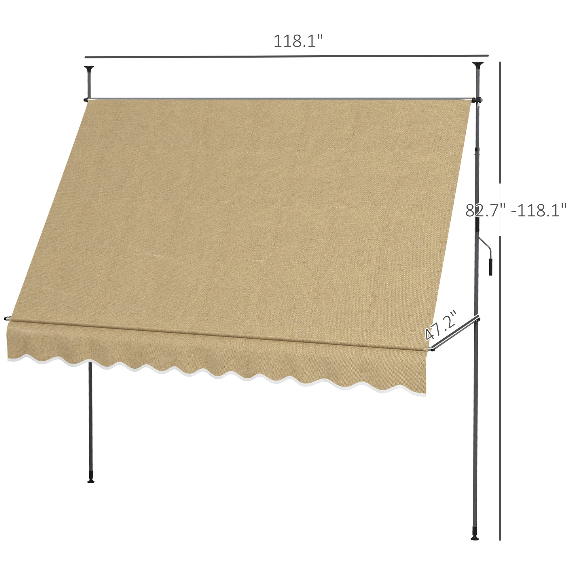 10' x 4' Manual Retractable Awning, Non-Screw Patio Awning, UV Resistant, for Window or Door, Beige