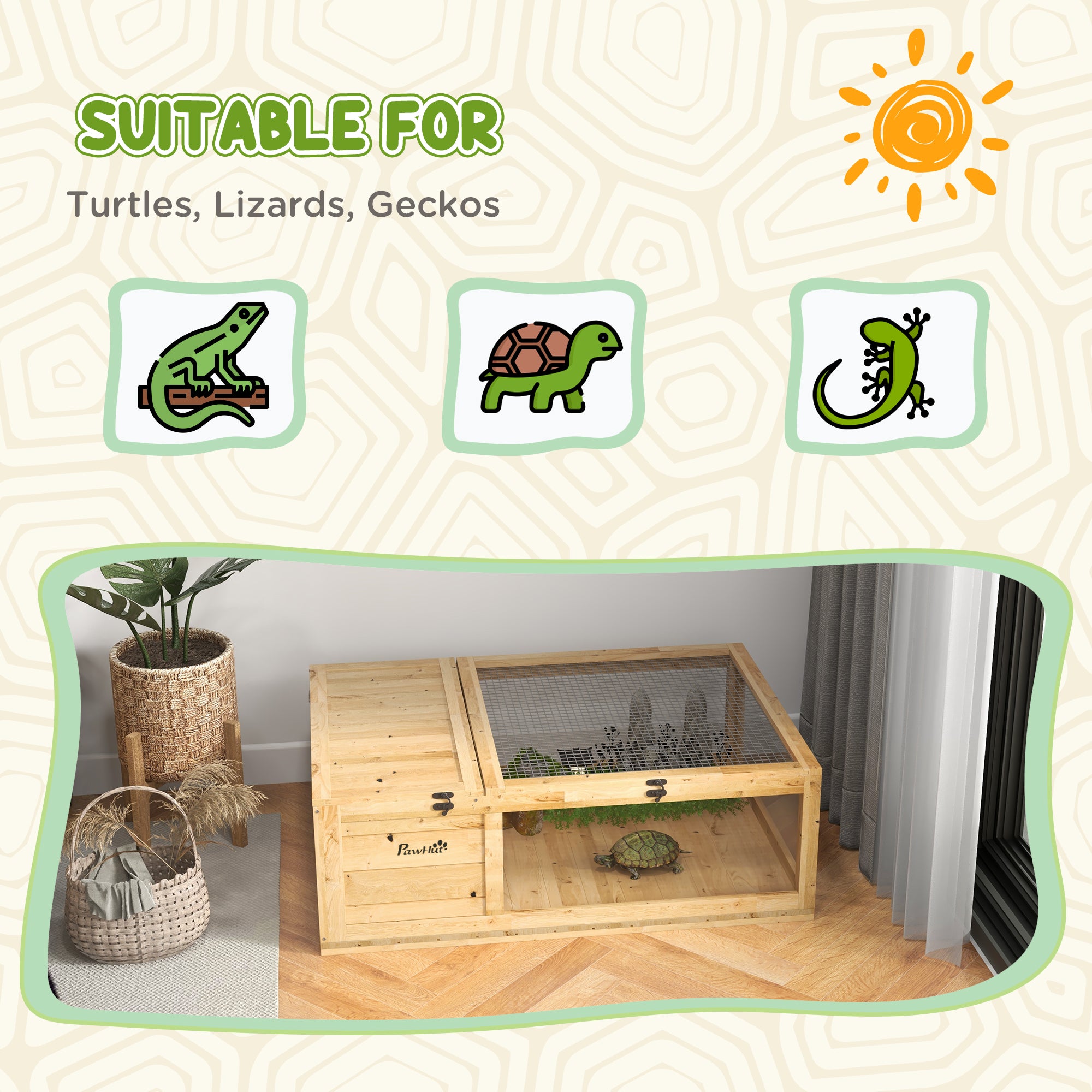 Wooden Reptile Cage with Top Access for Turtles, Lizards, Snakes, Yellow