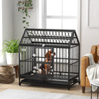 48" Heavy Duty Dog Crate with 4 Lockable Wheels, Double Doors, and Removable Tray, for XL and L Dogs