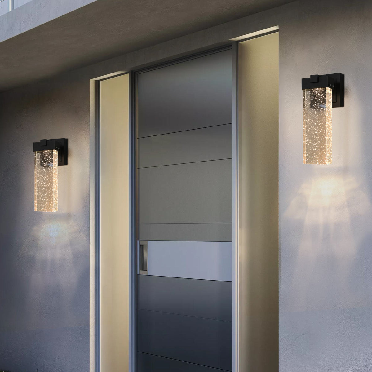 2-Pack Outdoor Wall Light Fixture with Bubble Crystal and Light Sensor, Weatherproof LED Wall Sconce, 12W Per Lamp, 3.5" L x 4.5" W x 12" H, Black