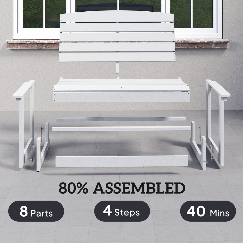Patio Glider Bench w/ HDPE Slatted Double Rocking Chair, Distressed White