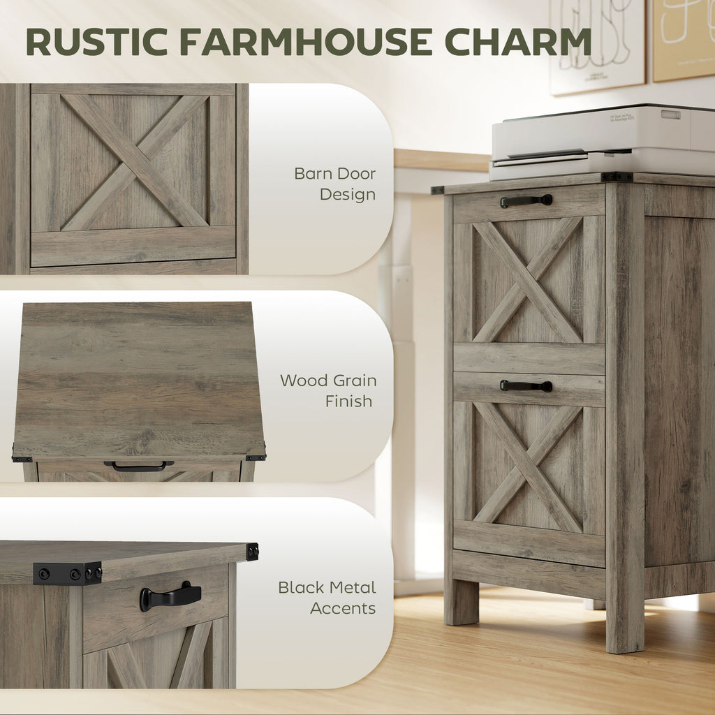 Vertical File Cabinet with 2 Drawers, Rustic Farmhouse Office Storage Cabinet for A4, Letter Size, Distressed Gray