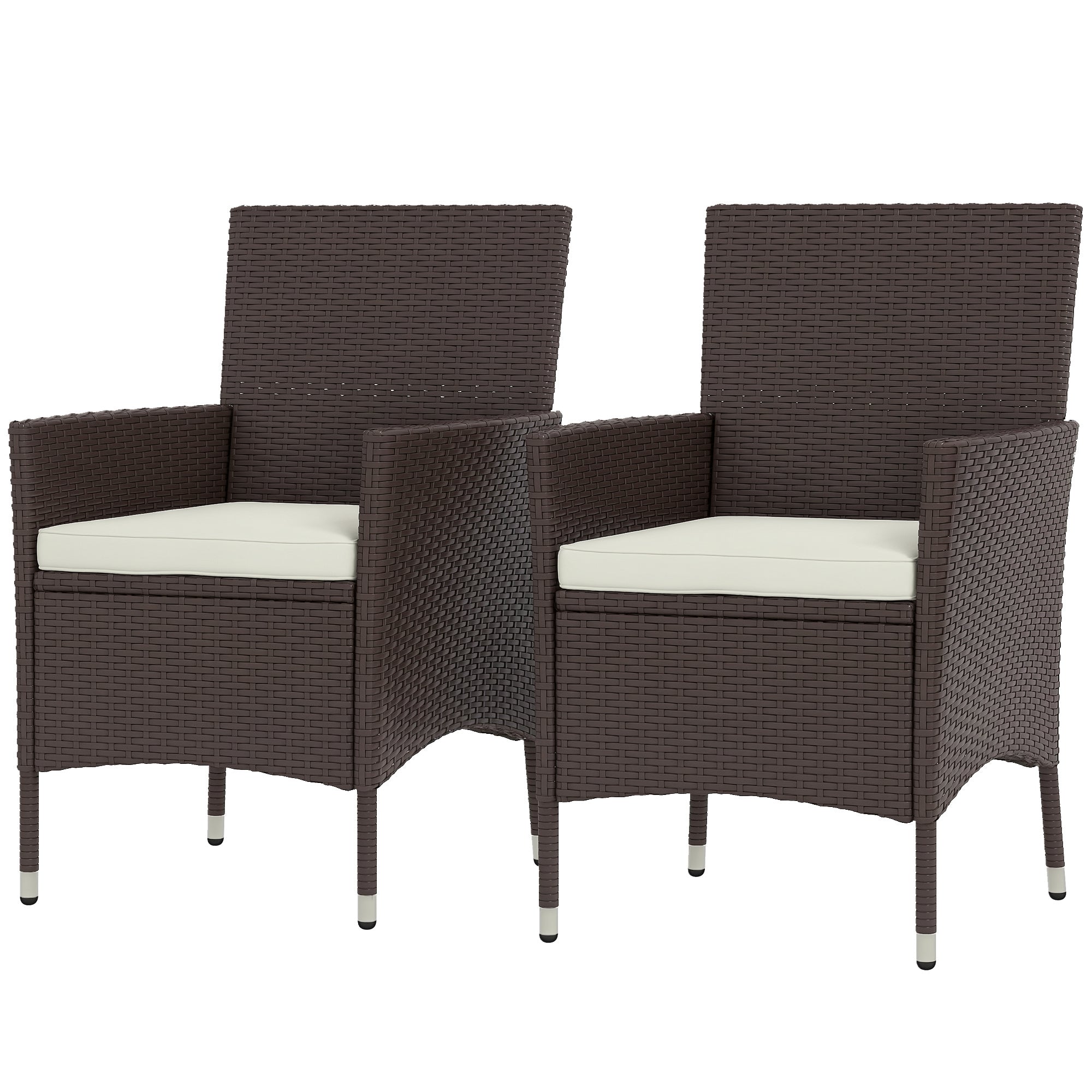 2 Pieces Wicker Outdoor Dining Chairs, Patio Chairs with Cushions for Backyard, Garden, Lawn, Dark Coffee