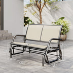 2-Person Outdoor Glider Bench, Patio Double Swing Rocking Chair Loveseat w/Powder Coated Steel Frame for Backyard Garden Porch, Beige