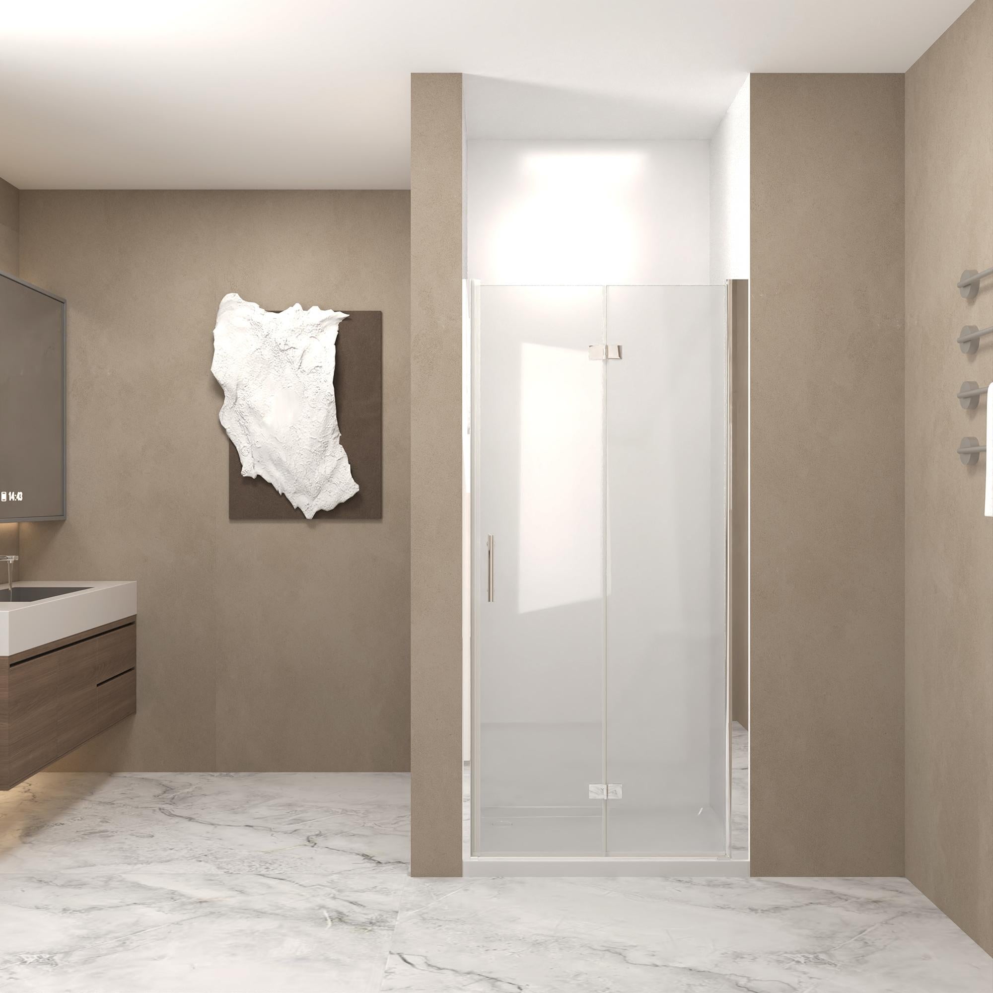 34" Bi-Fold Shower Door with Explosion-Proof Film and Tempered Glass, Bathroom Door with Stainless Steel Handle, 34" L x 0.5" W x 72" H, Chrome