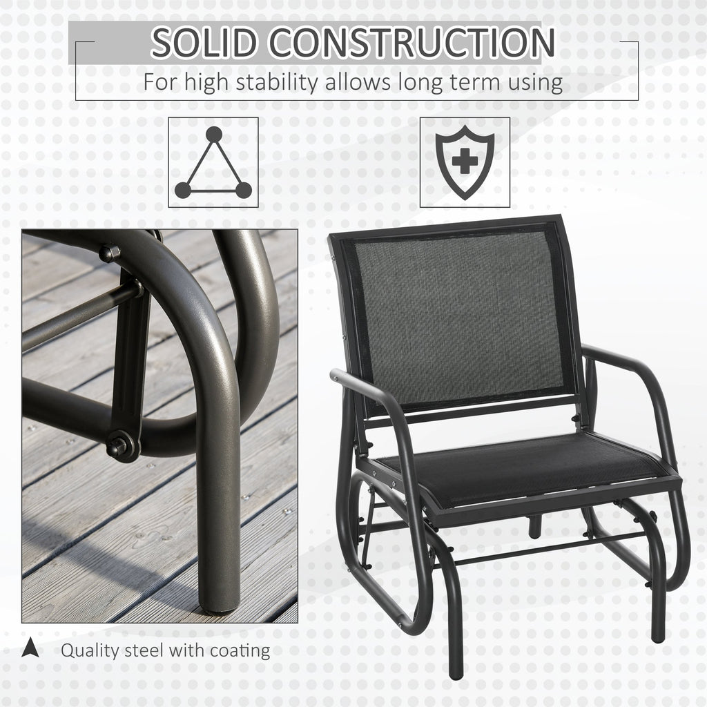 2-Piece Outdoor Glider Swing, Rocking Chair Set with Breathable Mesh Fabric, Sturdy Durable Frame, Curved Armrests, Supports Up to 264 lbs., for Backyard, Garden, Porch, Black