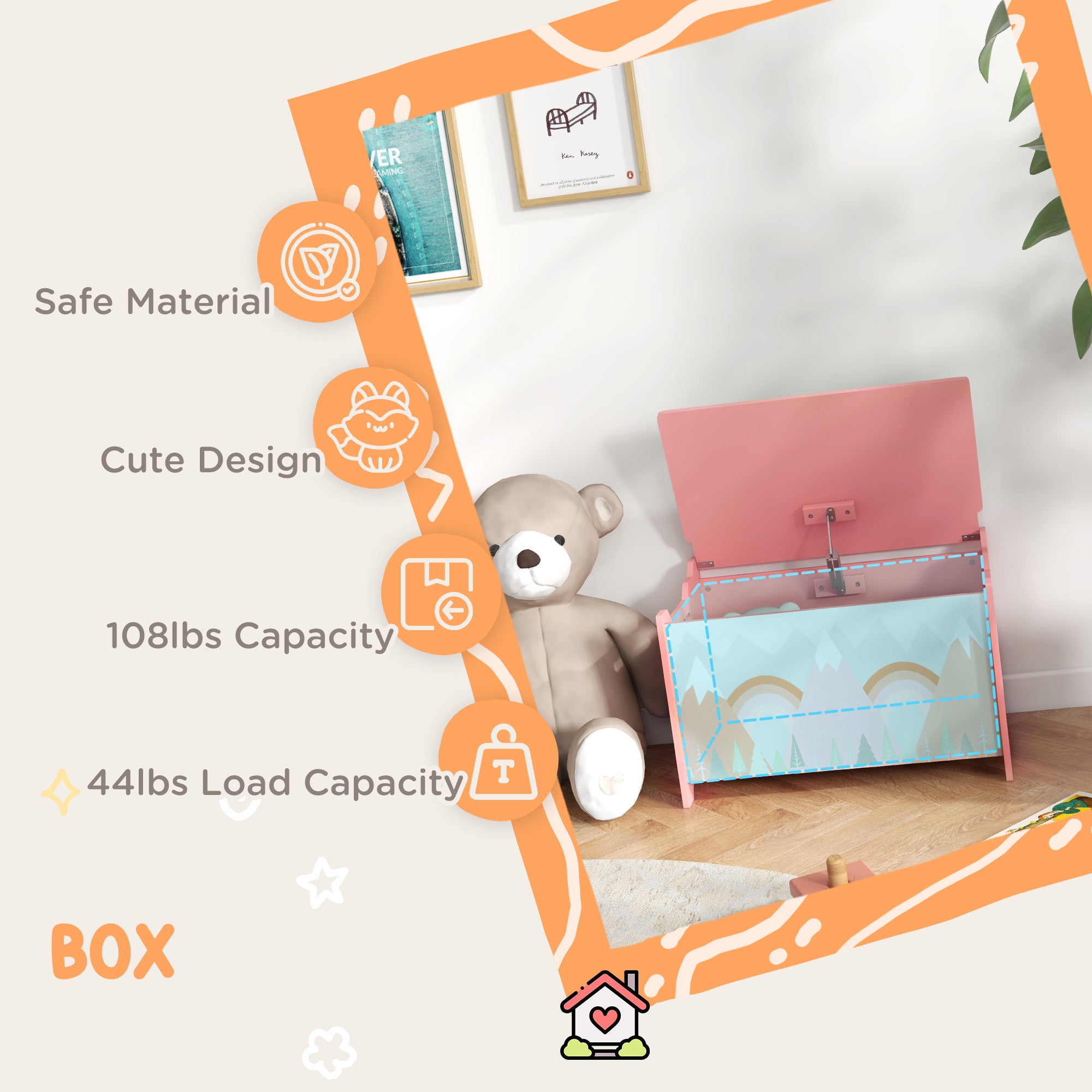 Storage Chest with Lid, Storage Box Organizer for Bedroom, Pink
