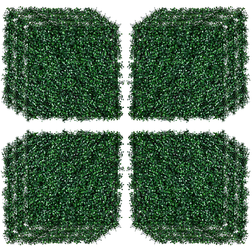 12 PCS Artificial Boxwood Panels Topiary Wall Greenery Backdrop, Privacy Hedge Screen 4 Layer Roll, Dark Green
