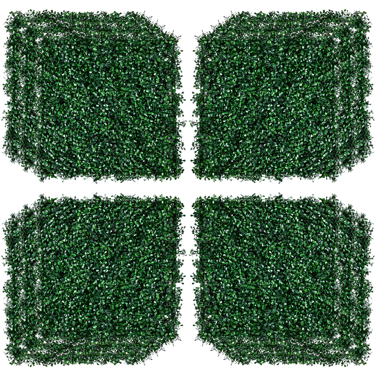 12 PCS Artificial Boxwood Panels Topiary Wall Greenery Backdrop, Privacy Hedge Screen 4 Layer Roll, Dark Green