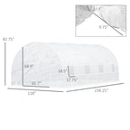 20' x 10' x 7' Walk-In Tunnel Greenhouse with Zippered Door & 8 Mesh Windows, Large Garden Green House Kit, Galvanized Steel Frame, White