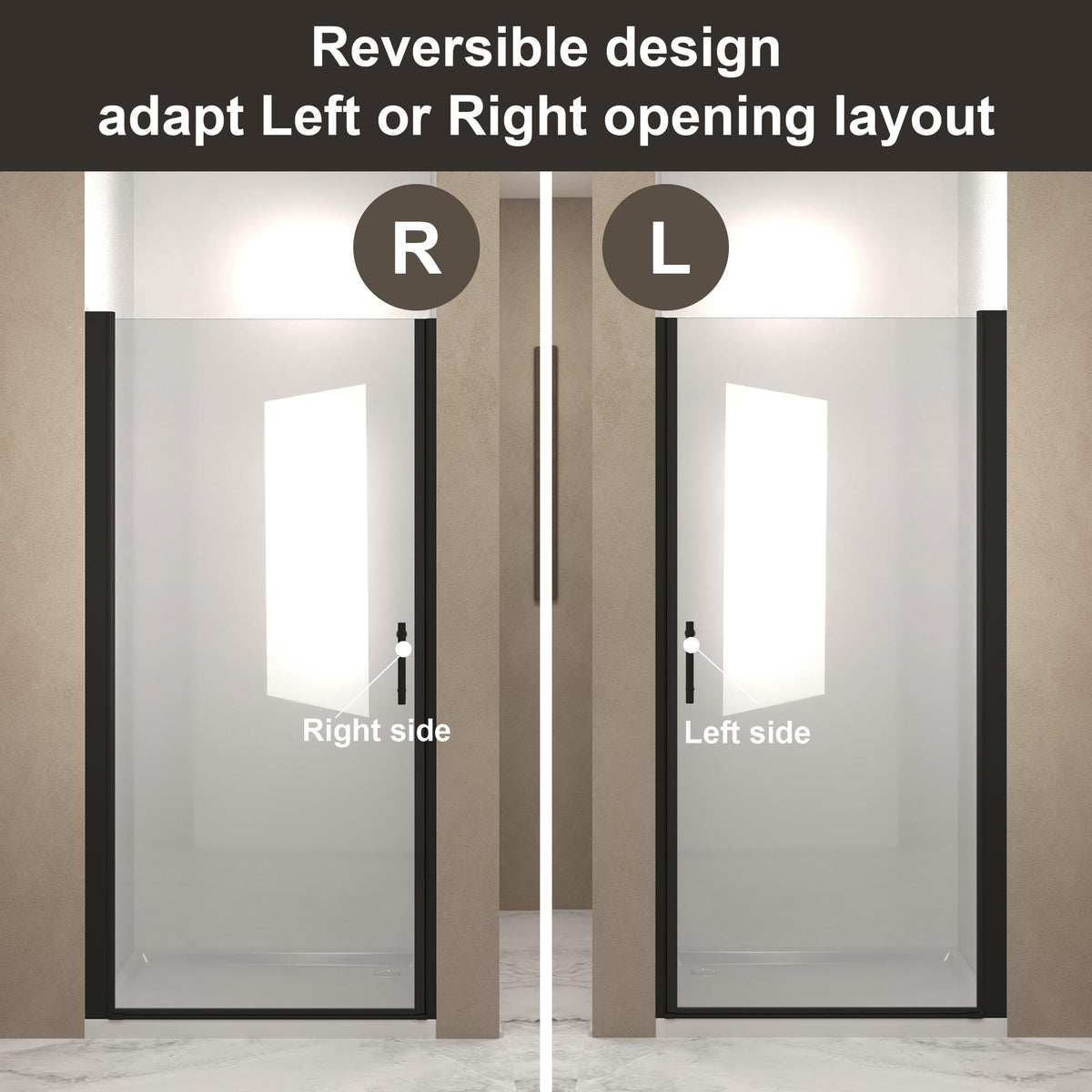 28" Pivot Shower Door with Safety Film and Raised Water-Blocking Strip, Tempered Glass with Stainless Steel Handle, 28" L x 0.5" W x 72" H, Matte Black
