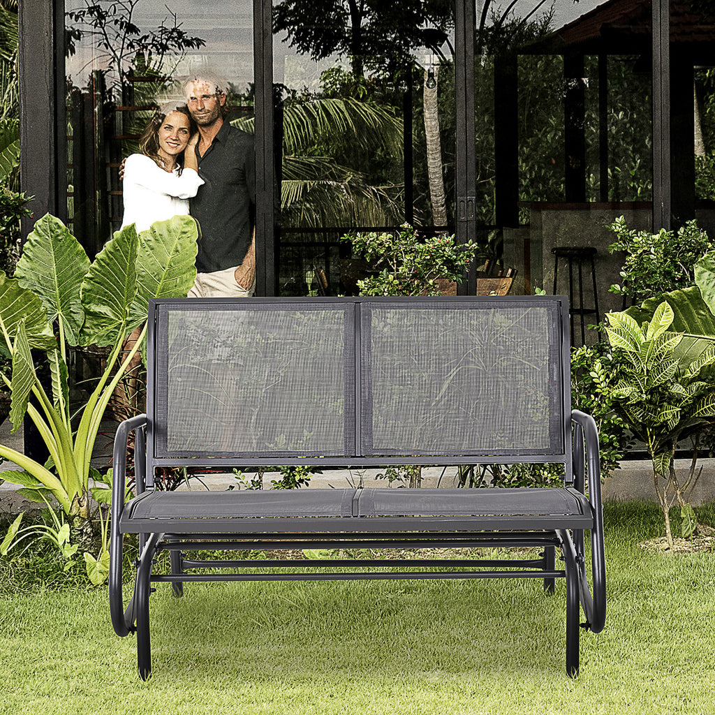 2-Person Outdoor Glider Bench Patio Double Swing Rocking Chair Loveseat w/Power Coated Steel Frame for Backyard Garden Porch, Grey