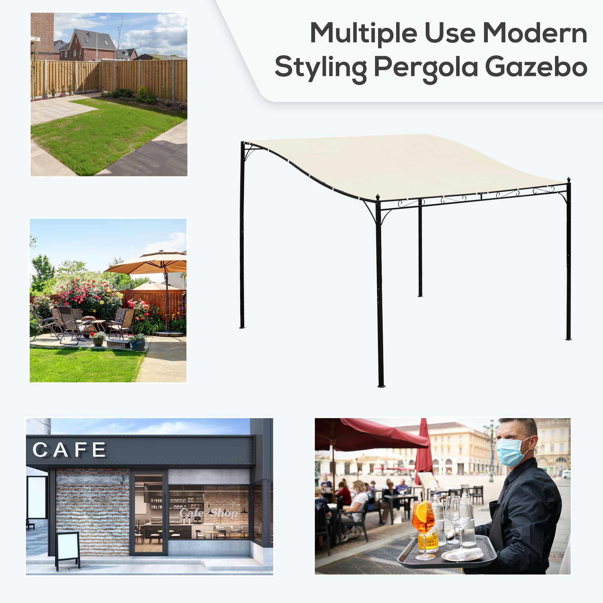 10' x 10' Steel Outdoor Pergola Gazebo, Patio Canopy with Weather-Resistant Fabric and Drainage Holes for Backyard, Deck, Garden, Cream White