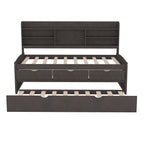 Classic Style Twin Size Wooden Captain Bed with Built-in Bookshelves, 3 Storage Drawers, and Trundle, 77.5" L x 88" W x 47" H, Antique Gray