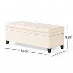 Storage Ottoman with Birch Legs, Hand-Tufted Fabric, 50" L x 20.5" W x 18.25" H, Spot Clean, Beige