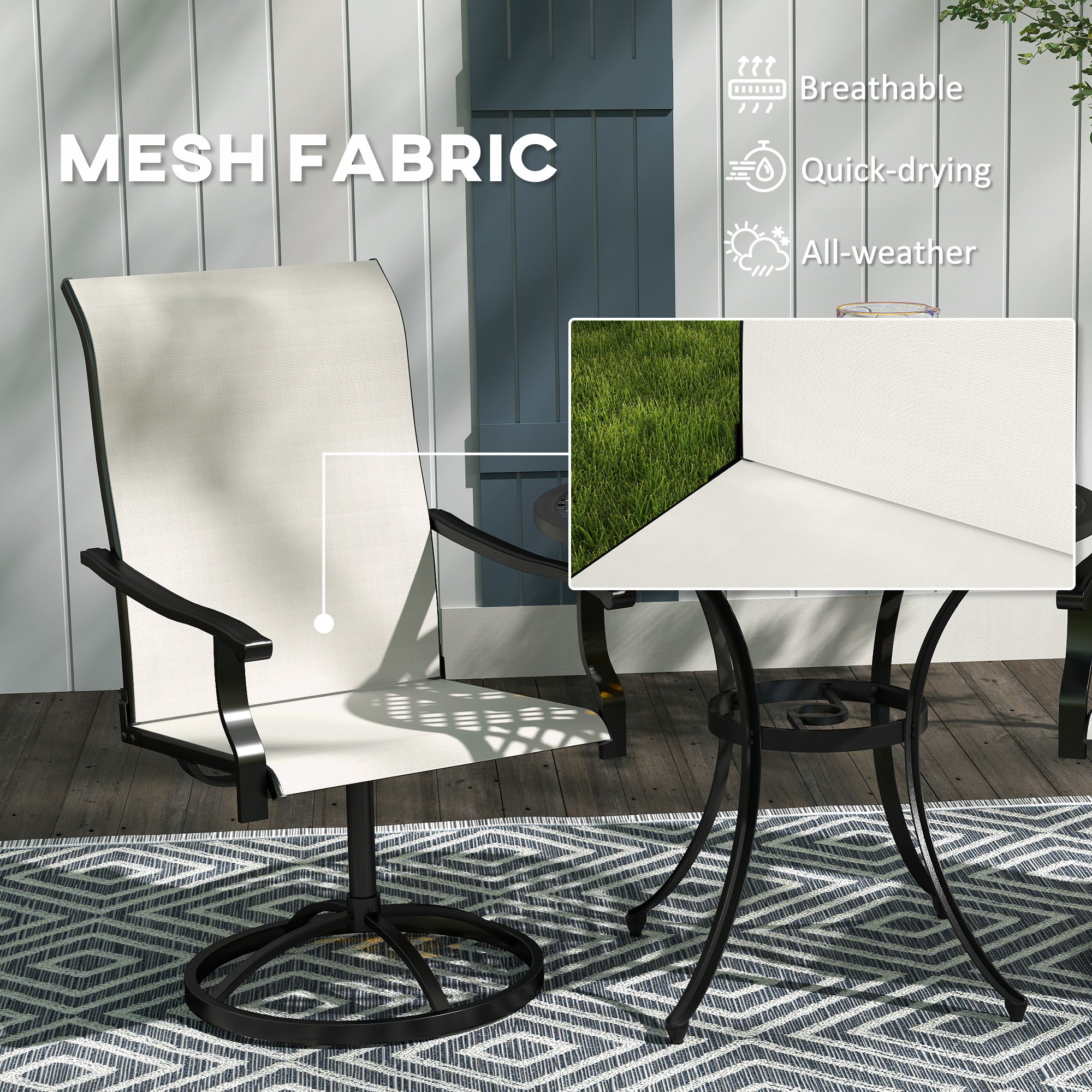 Patio Swivel Chairs Set of 2, High Back Patio Dining Chairs with All-Weather Mesh for Backyard, Lawn, Garden, Cream