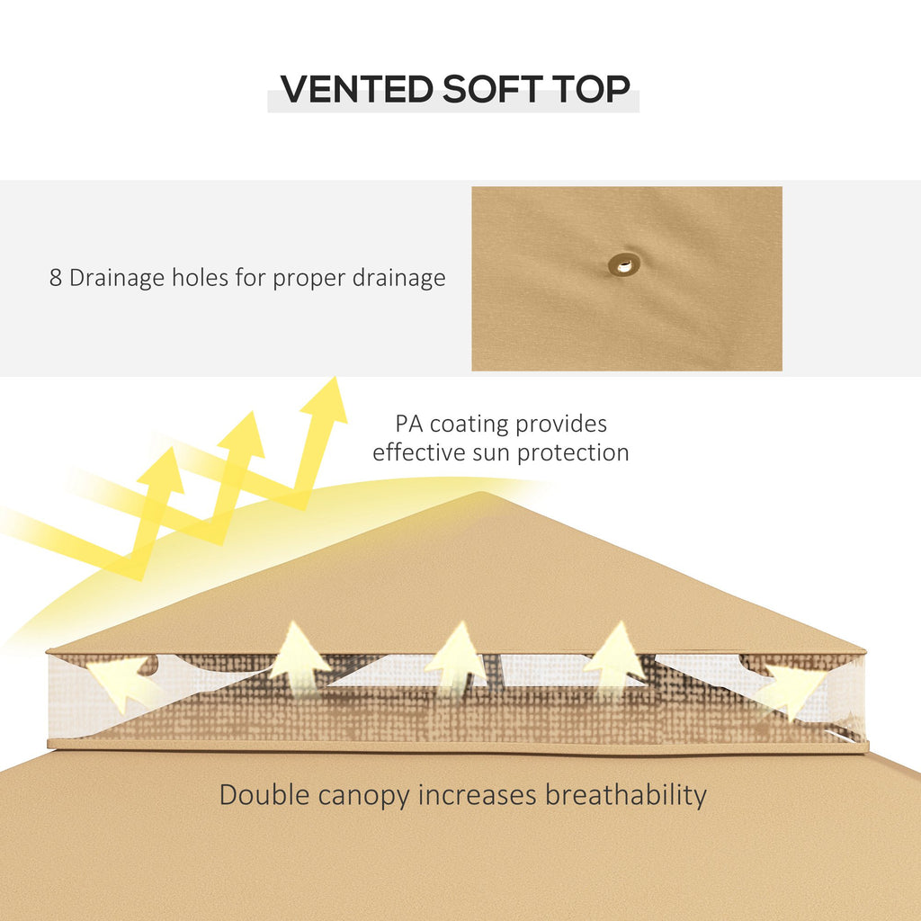 10' x 12' Patio Gazebo with Corner Frame Shelves, Double Roof Outdoor Gazebo Canopy Shelter with Netting, Brown